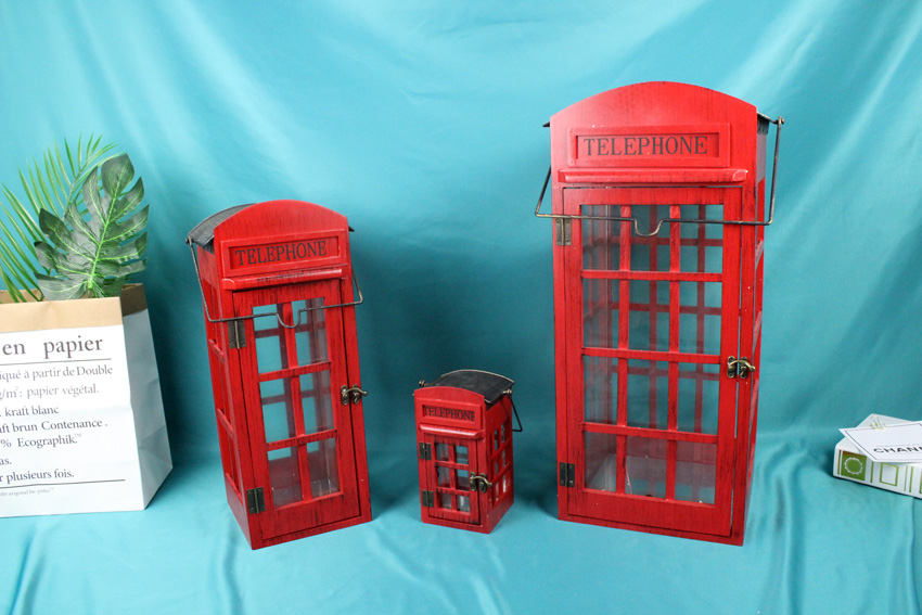 Wooden Telephone booth Candle Lantern -GJ19618-SML